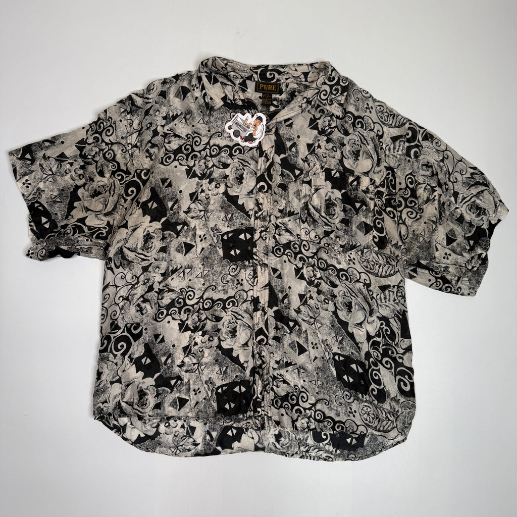 VTG Pure Floral Geometric Silk Button Up XL