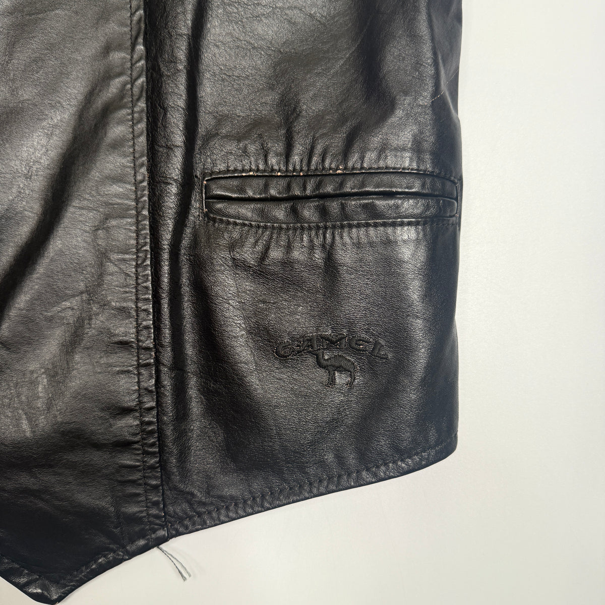 VTG Branded Garments Camel Leather Vest L Black