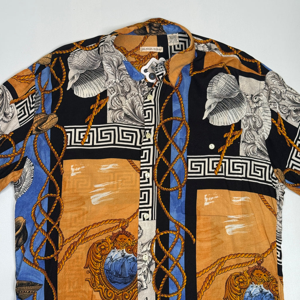 VTG Burma Bibas Baroque Greek Rayon Button Up L