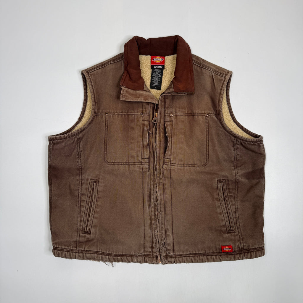 Dickies Distressed Sherpa Lined Vest S Brown