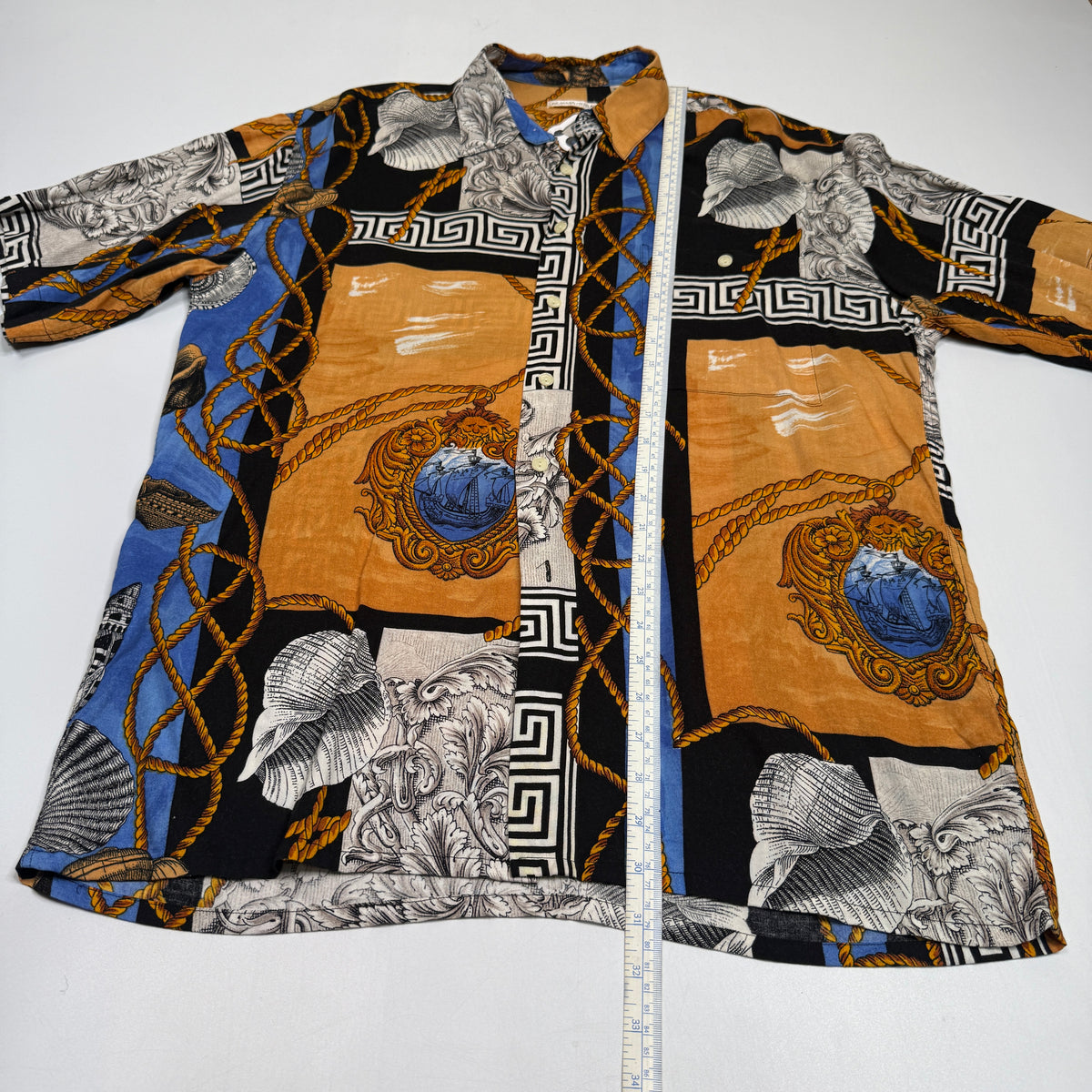 VTG Burma Bibas Baroque Greek Rayon Button Up L