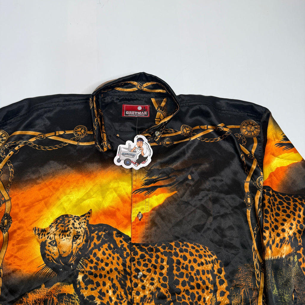 VTG Greymax Leopard Silk Button Up L