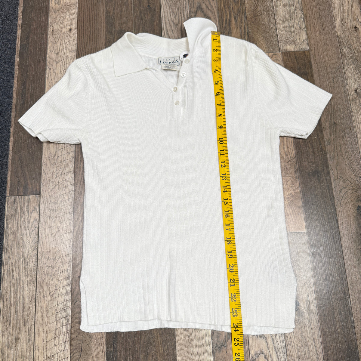 VTG Basic Editions Polo Top Ribbed Knit Top S White