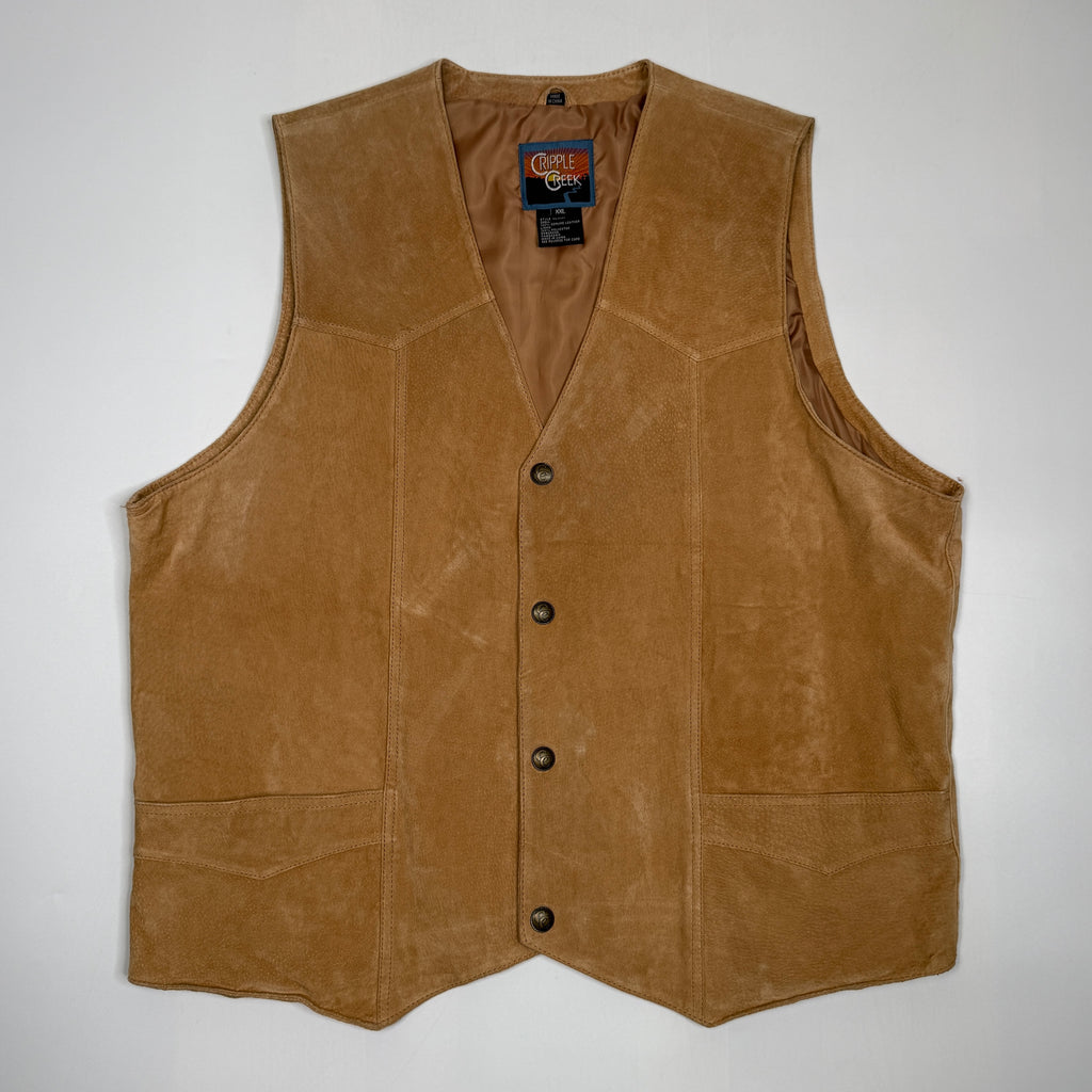 VTG Cripple Creek Suede Leather Vest S XL Brown