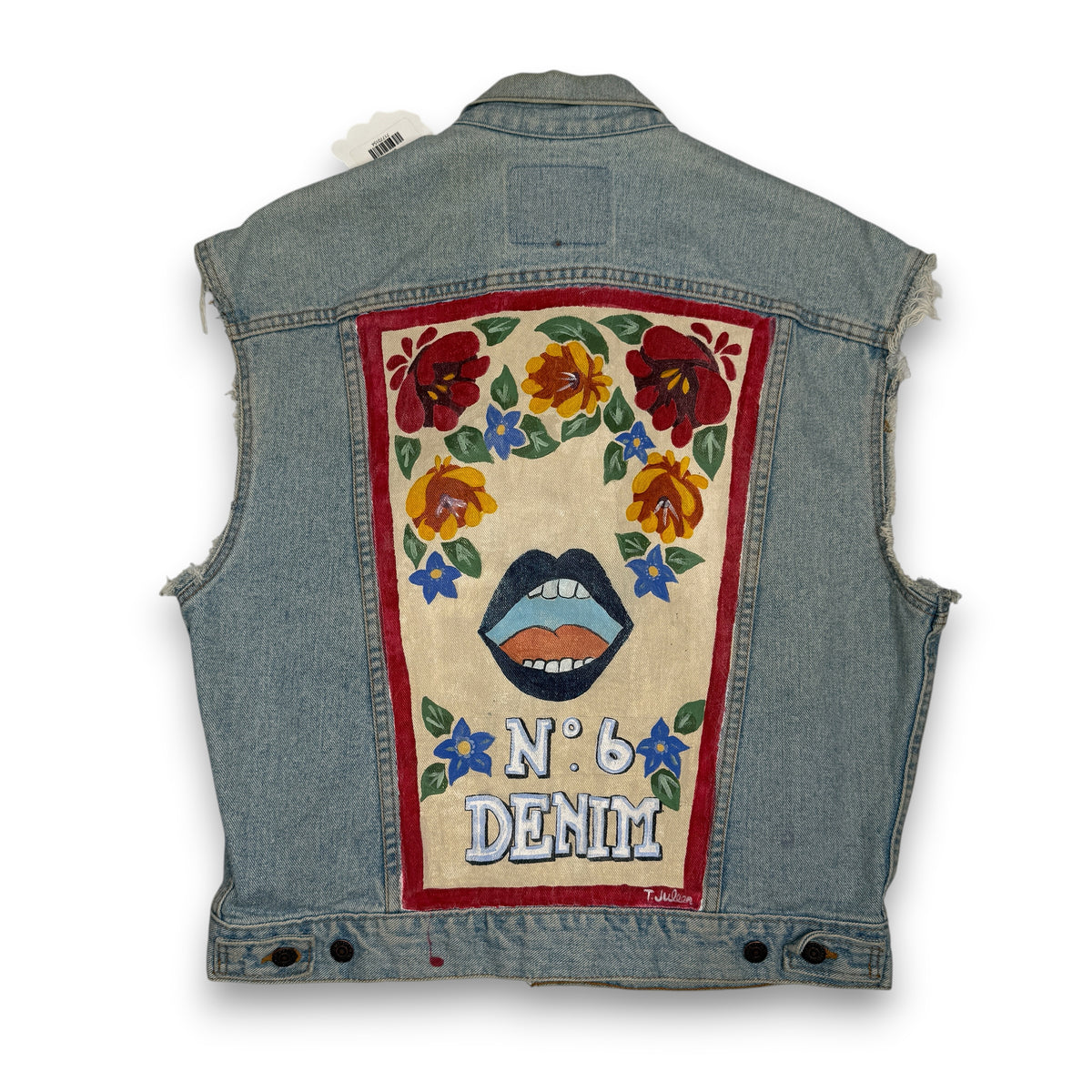 VTG Levis Cut Off Floral Hand Painted Denim Vest S/M