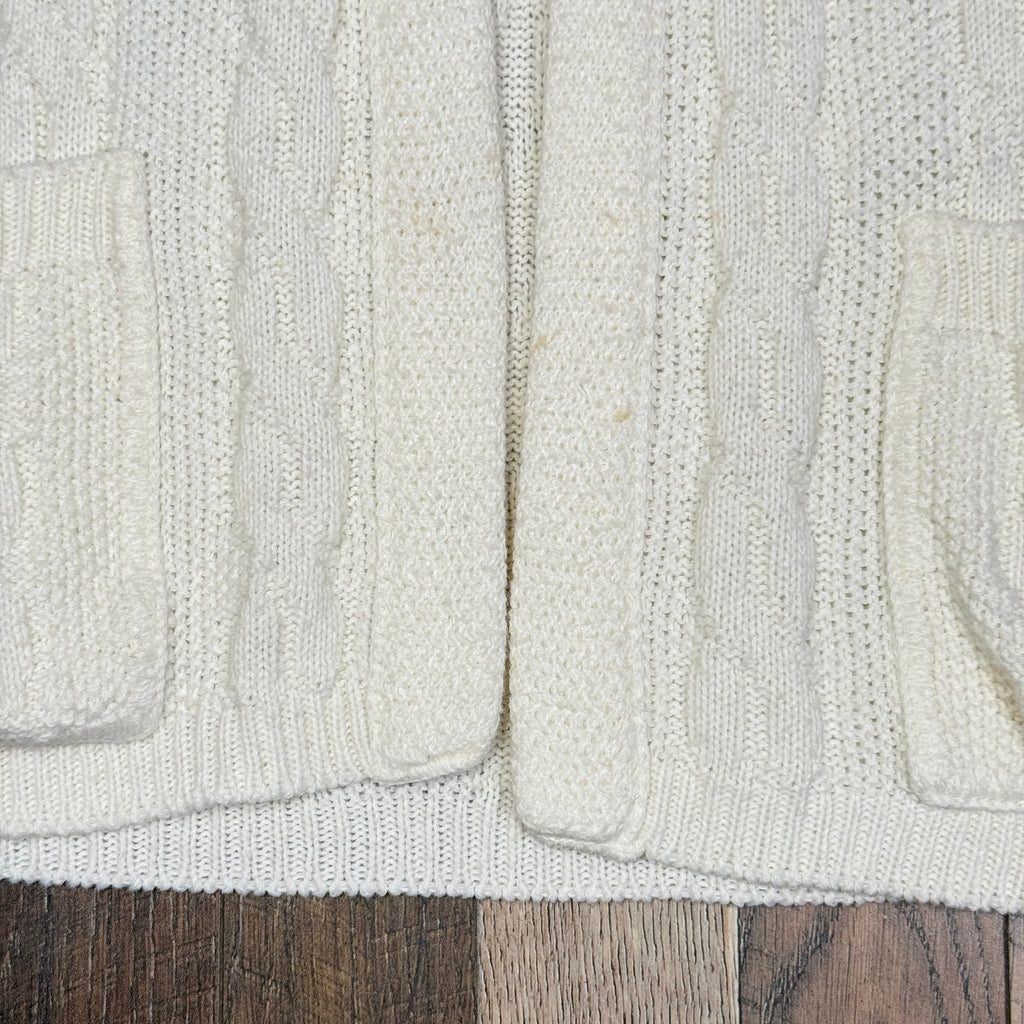 VTG Acrylic Orlon Sweater Vest Cable Knit Cardigan L Ivory