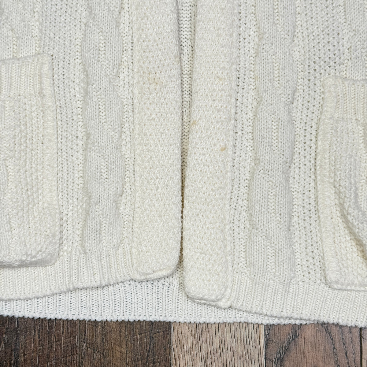 VTG Acrylic Orlon Sweater Vest Cable Knit Cardigan L Ivory