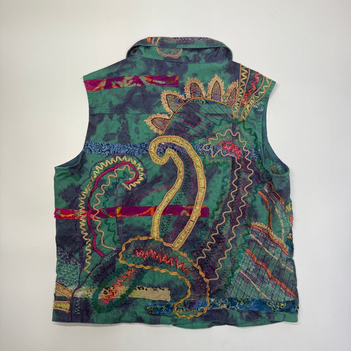 VTG Chicos Art Embroidered Stitched Dyed Multi Color Vest S