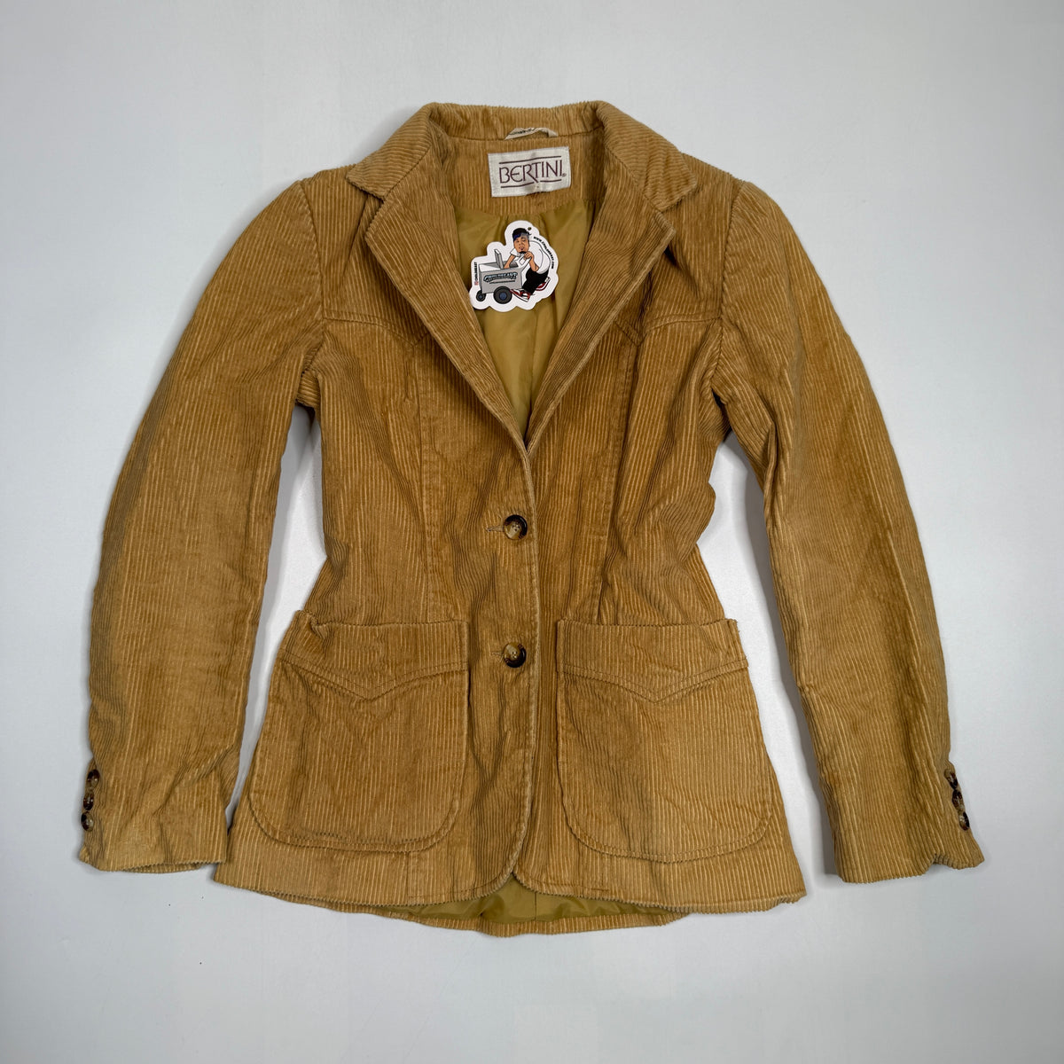 Y2K Bertini Blazer Fitted Corduroy Patch Pocket S Camel