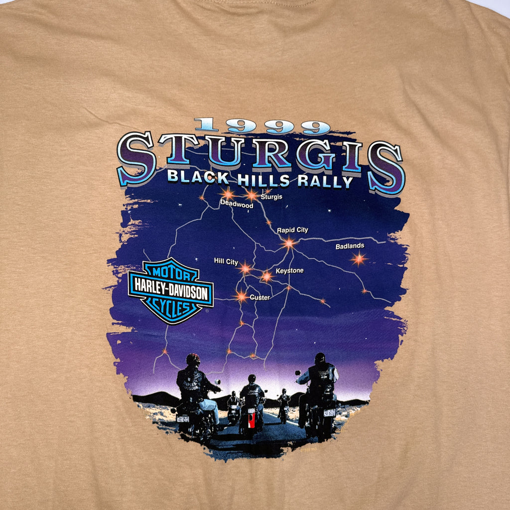 VTG 1999 Harley Davidson Sturgis Black Hills Rally T Shirt 2XL Tan