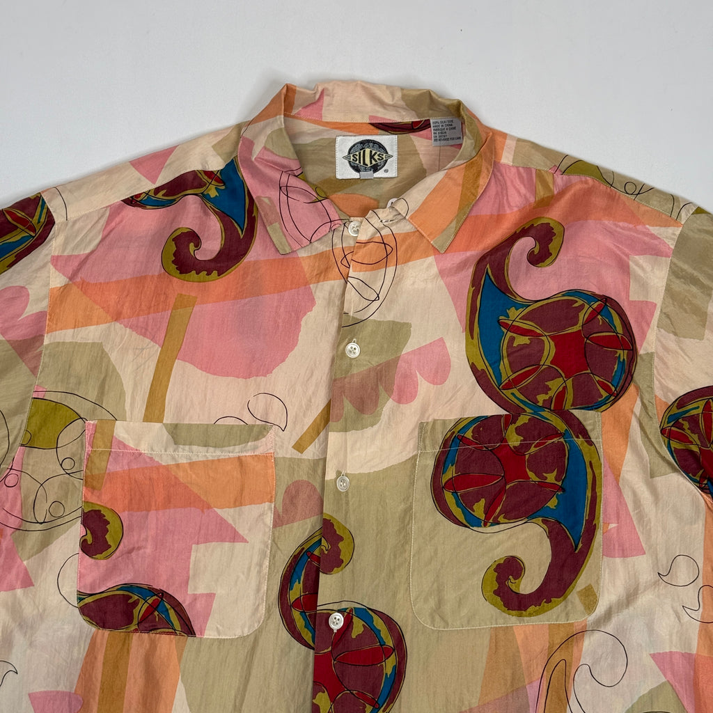 Silks Geometric Silk Button Up L