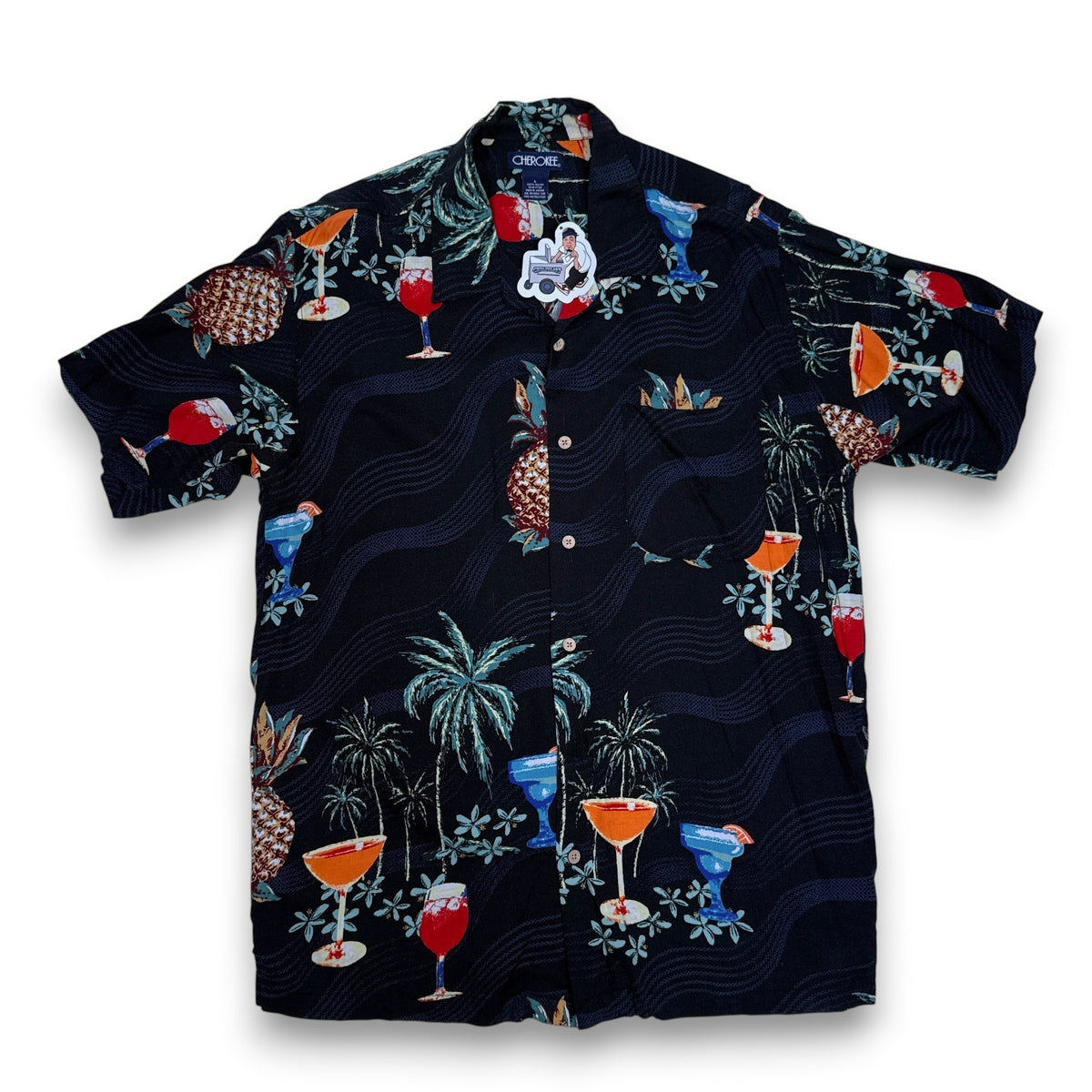 VTG Cherokee Cocktails Rayon Button Up L