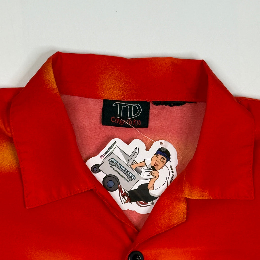 Y2K TD Asian Inspired Waves Button Up L Red