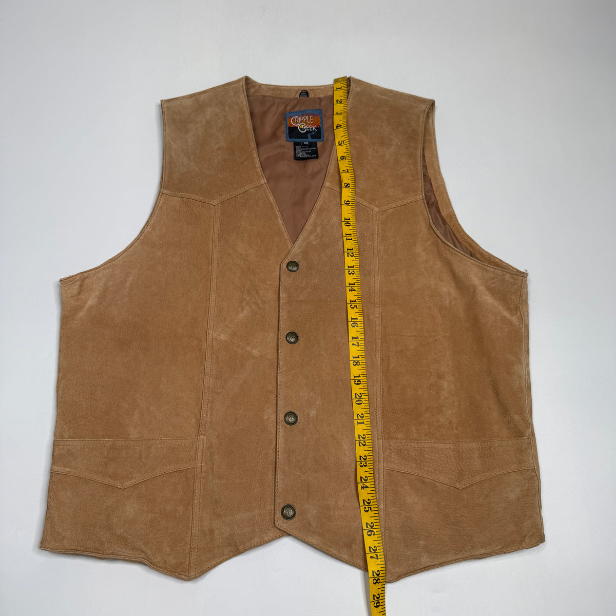 VTG Cripple Creek Suede Leather Vest S XL Brown