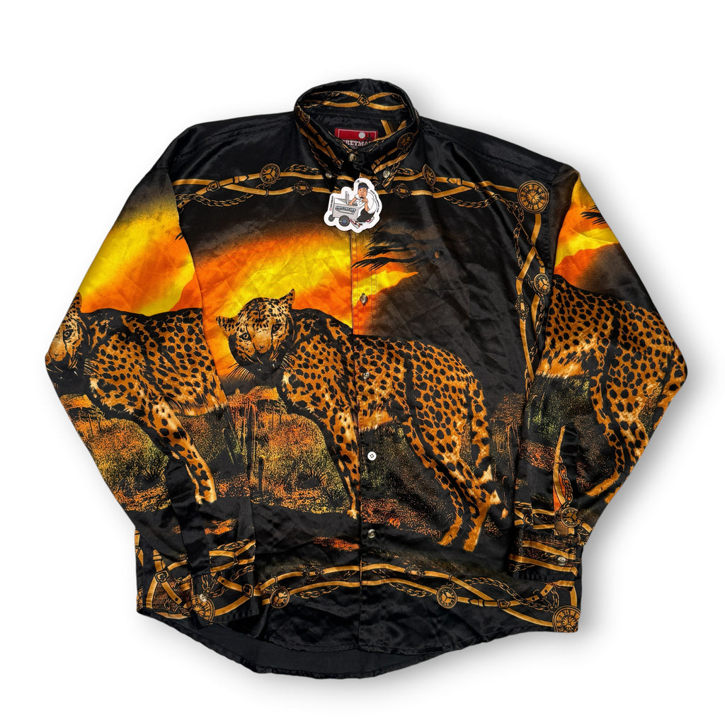 VTG Greymax Leopard Silk Button Up L