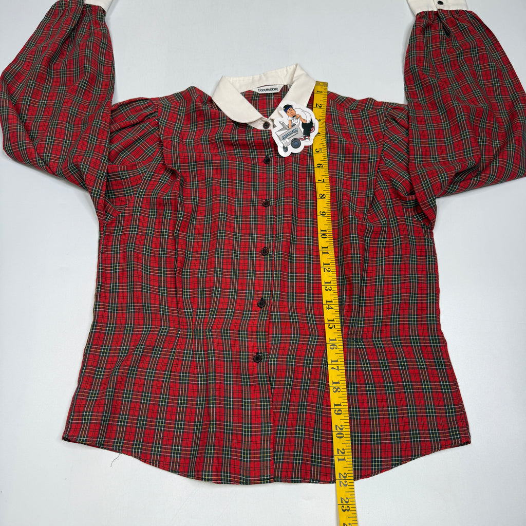 VTG Foxmoor Blouse Tartan Plaid Peter Pan Collar Puff Sleeve Blouse S