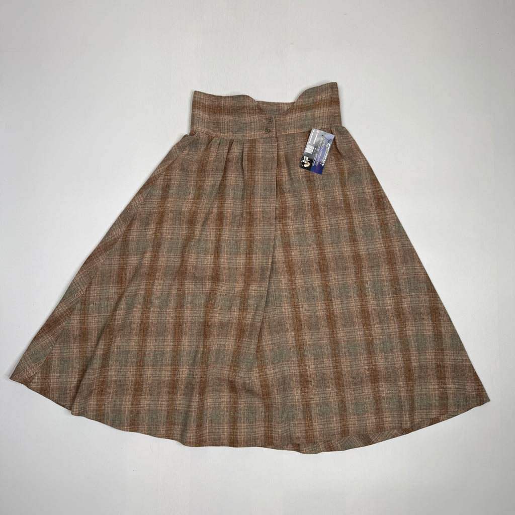 VTG Clyde Plaid Pleated Maxi Boho Skirt High Waisted 26" S/XS