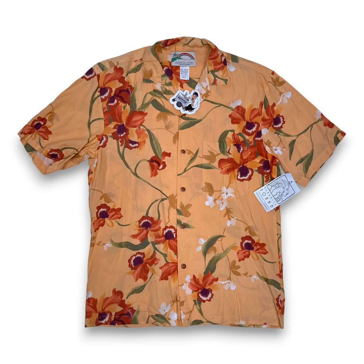 NWT VTG Paradise Found Cattleya Orchid Rayon Button Up S Peach