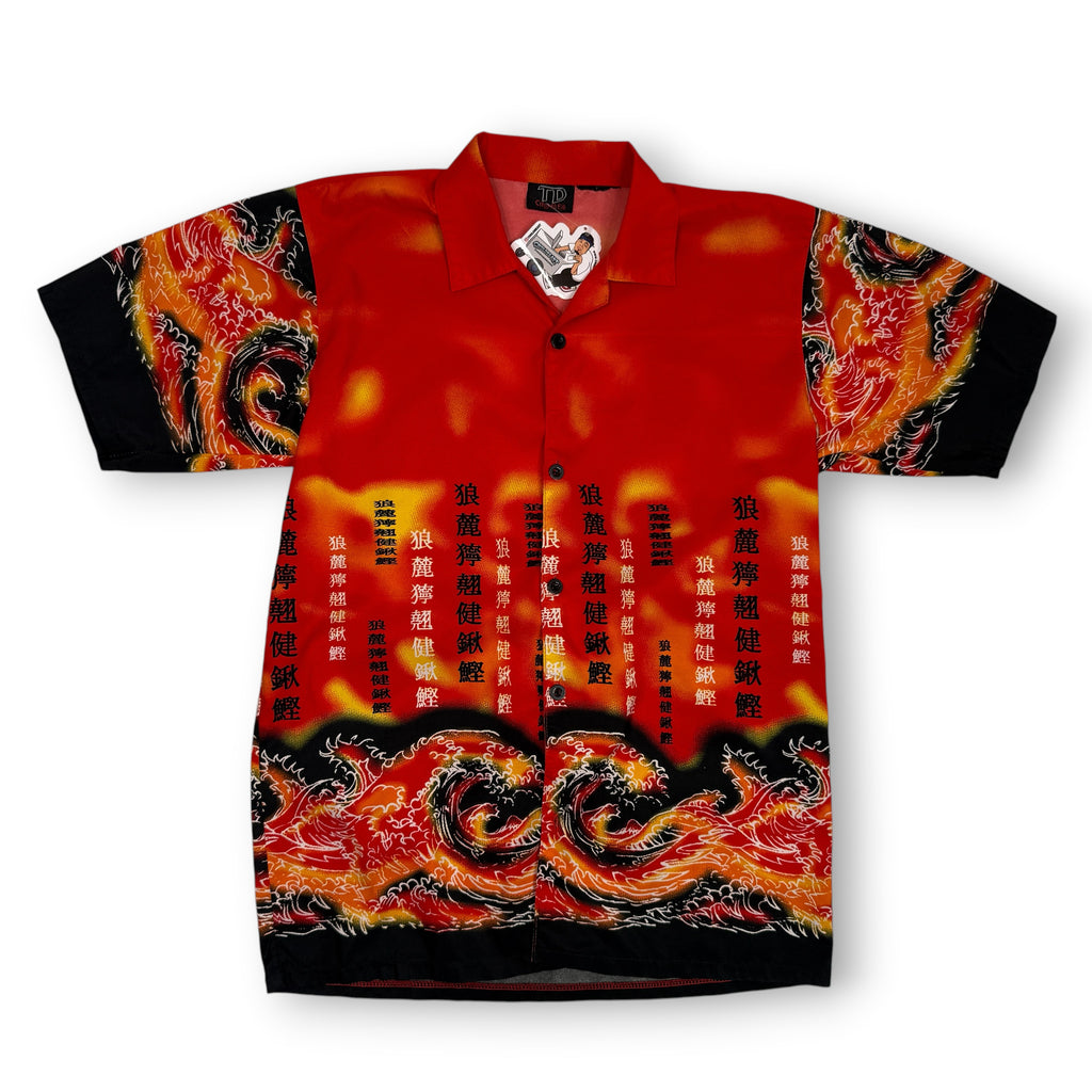 Y2K TD Asian Inspired Waves Button Up L Red