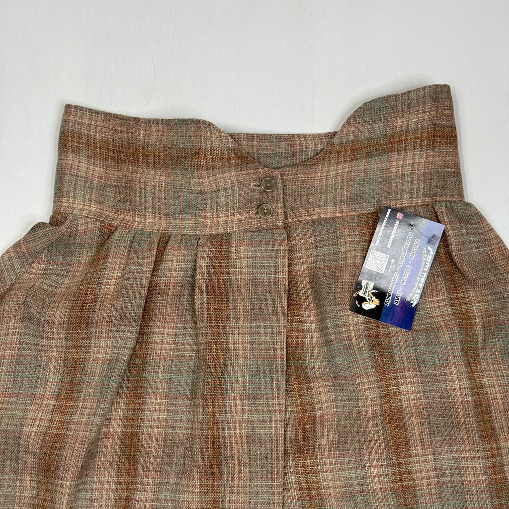 VTG Clyde Plaid Pleated Maxi Boho Skirt High Waisted 26" S/XS
