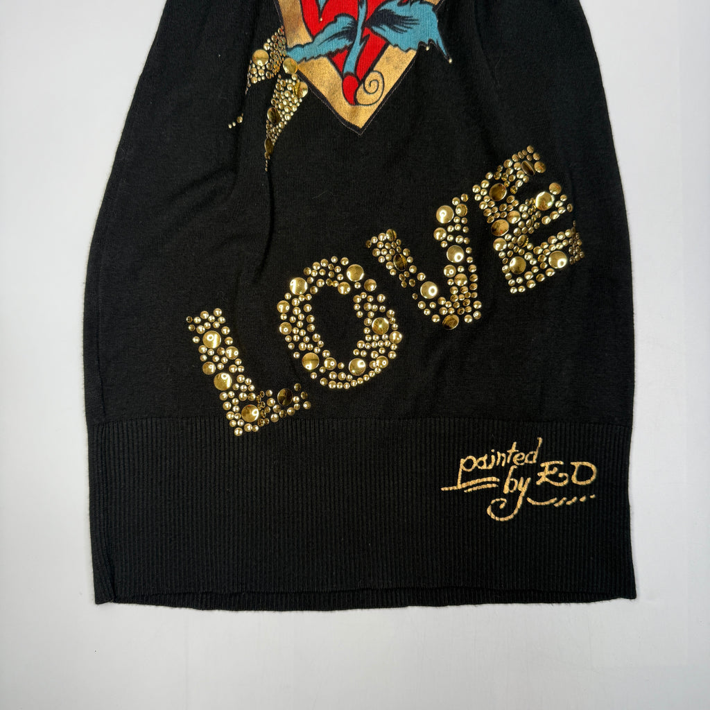 Ed Hardy Love Graphic Rhinestone Bodycon Dress S
