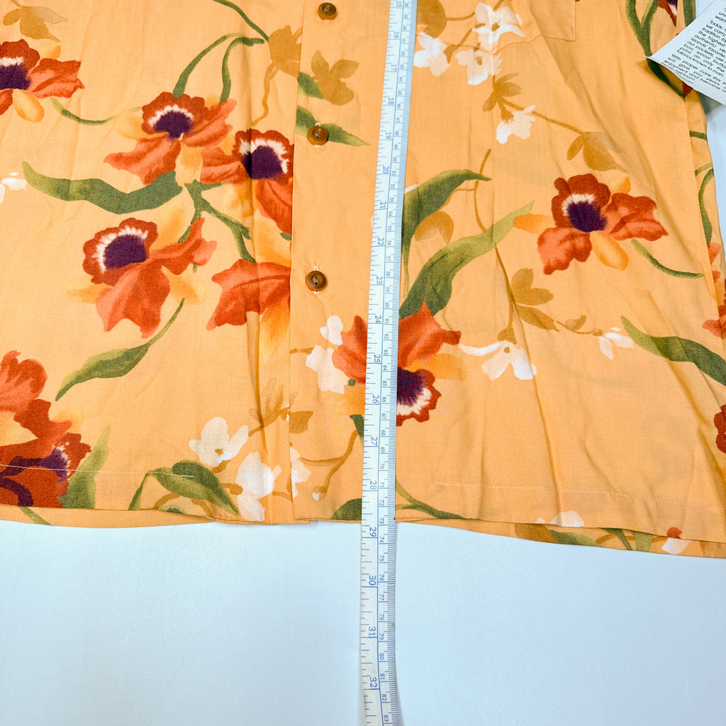 NWT VTG Paradise Found Cattleya Orchid Rayon Button Up S Peach