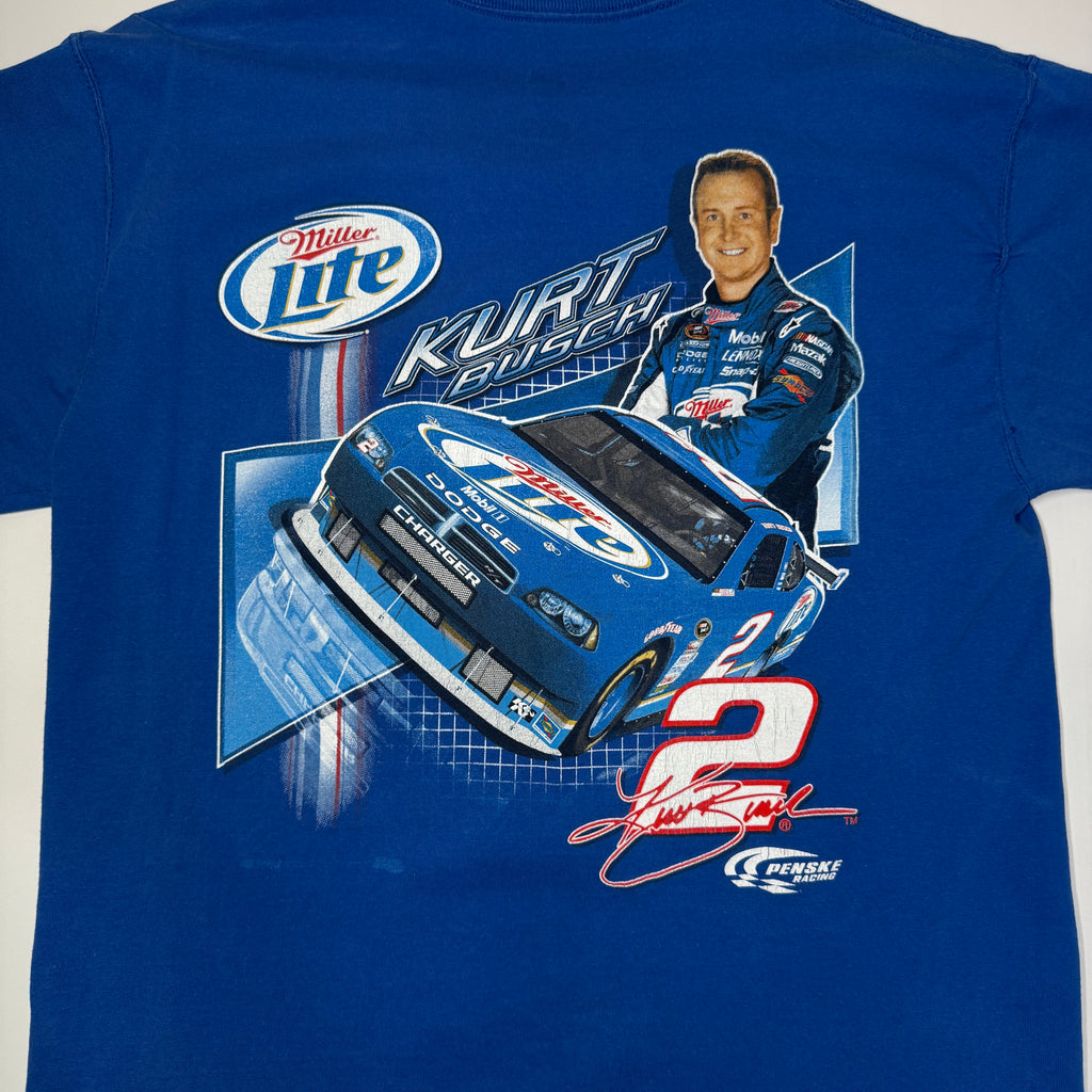 Y2K Kurt Busch 2 Miller Lite Nascar T Shirt M Blue
