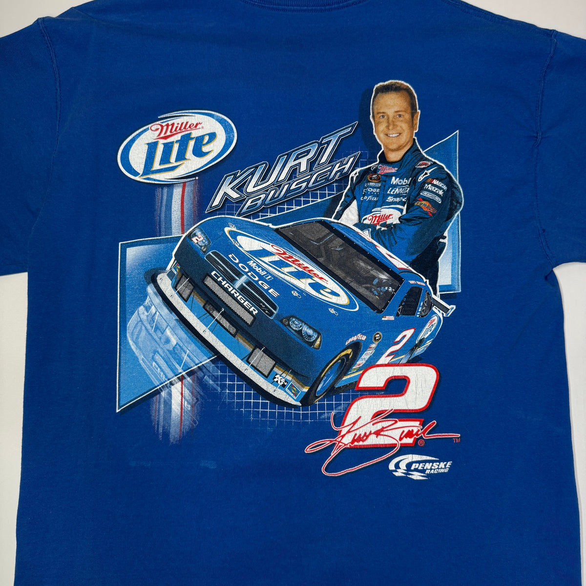 Y2K Kurt Busch 2 Miller Lite Nascar T Shirt M Blue
