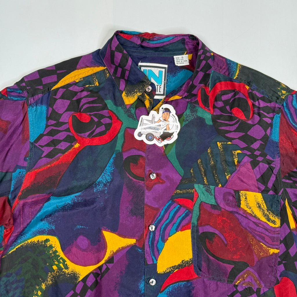 VTG In Private Geometric Art Silk Button Up M