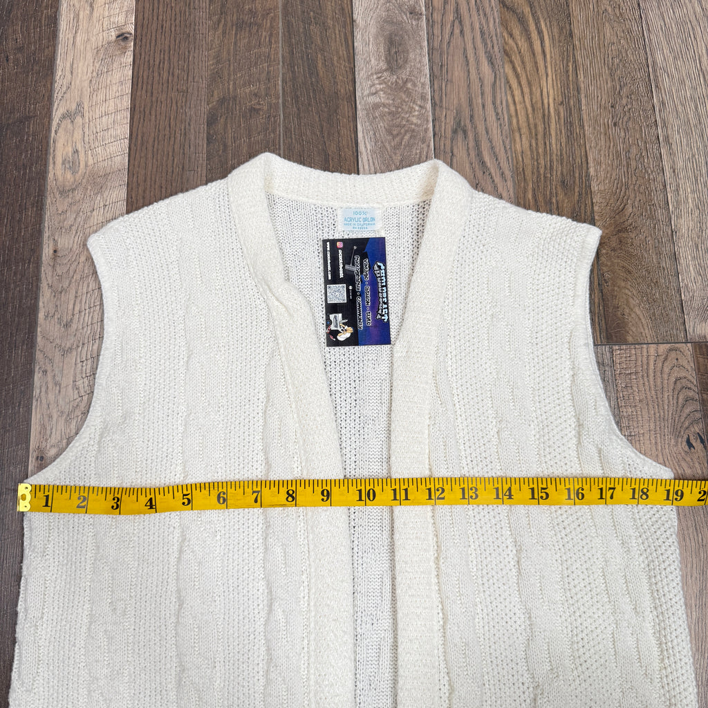 VTG Acrylic Orlon Sweater Vest Cable Knit Cardigan L Ivory