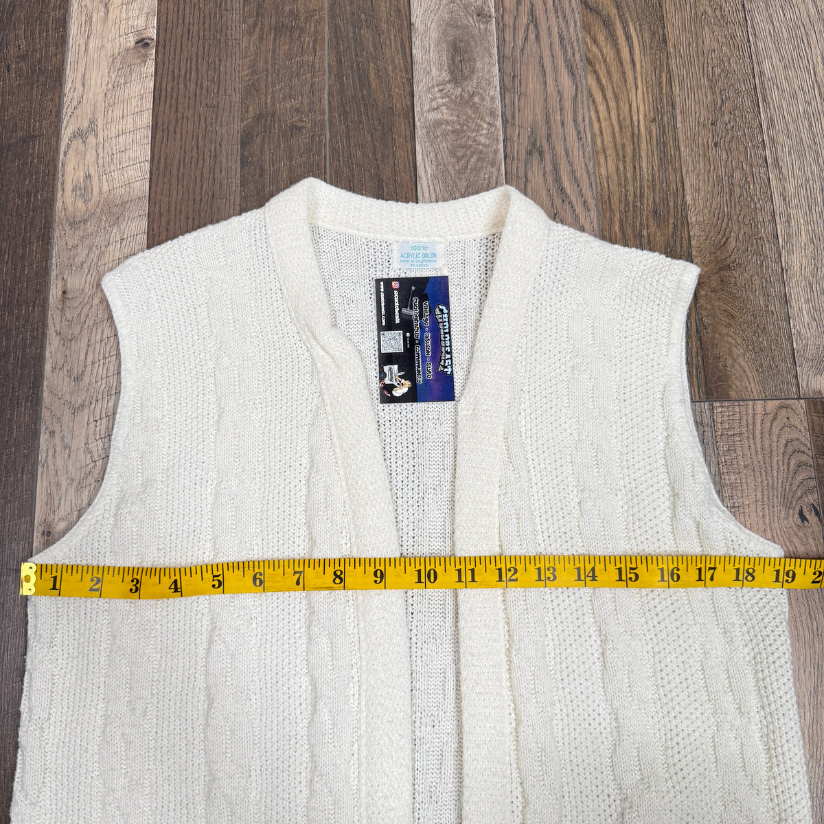 VTG Acrylic Orlon Sweater Vest Cable Knit Cardigan L Ivory