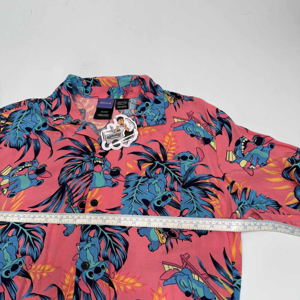 Disney Stitch Hawaiian Rayon Button Up M