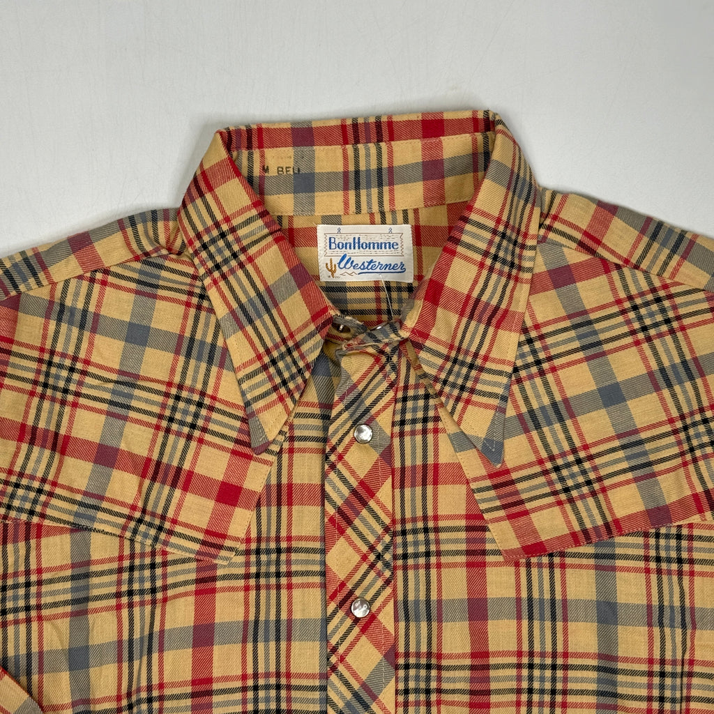 VTG BonHomme Western Plaid  Peal Snap L/S Button Up M
