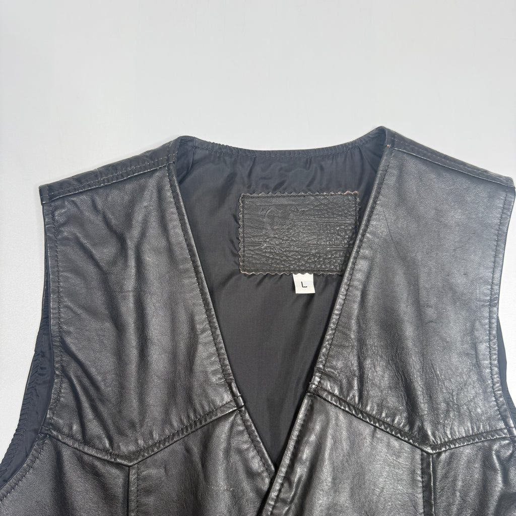 VTG Branded Garments Camel Leather Vest L Black