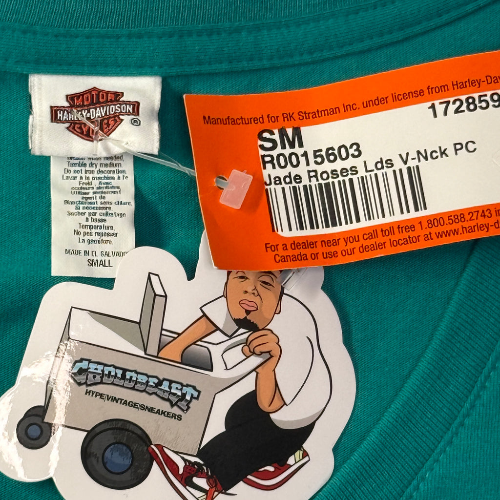 NWT Y2k Harley Davidson Roses V Neck T Shirt S Jade