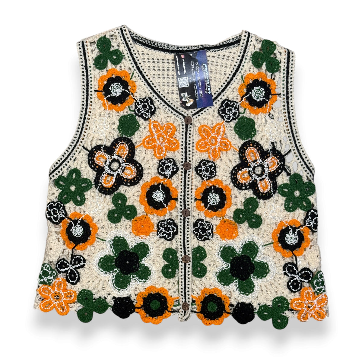 Floral Crochet Button Vest XS