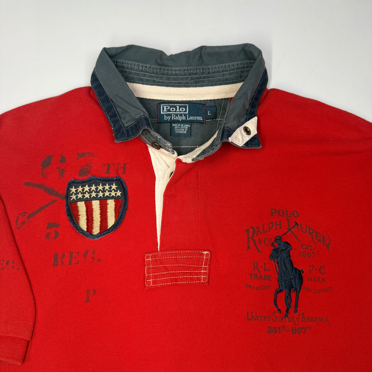 VTG Polo Ralph Lauren USA Shield Polo Shirt L