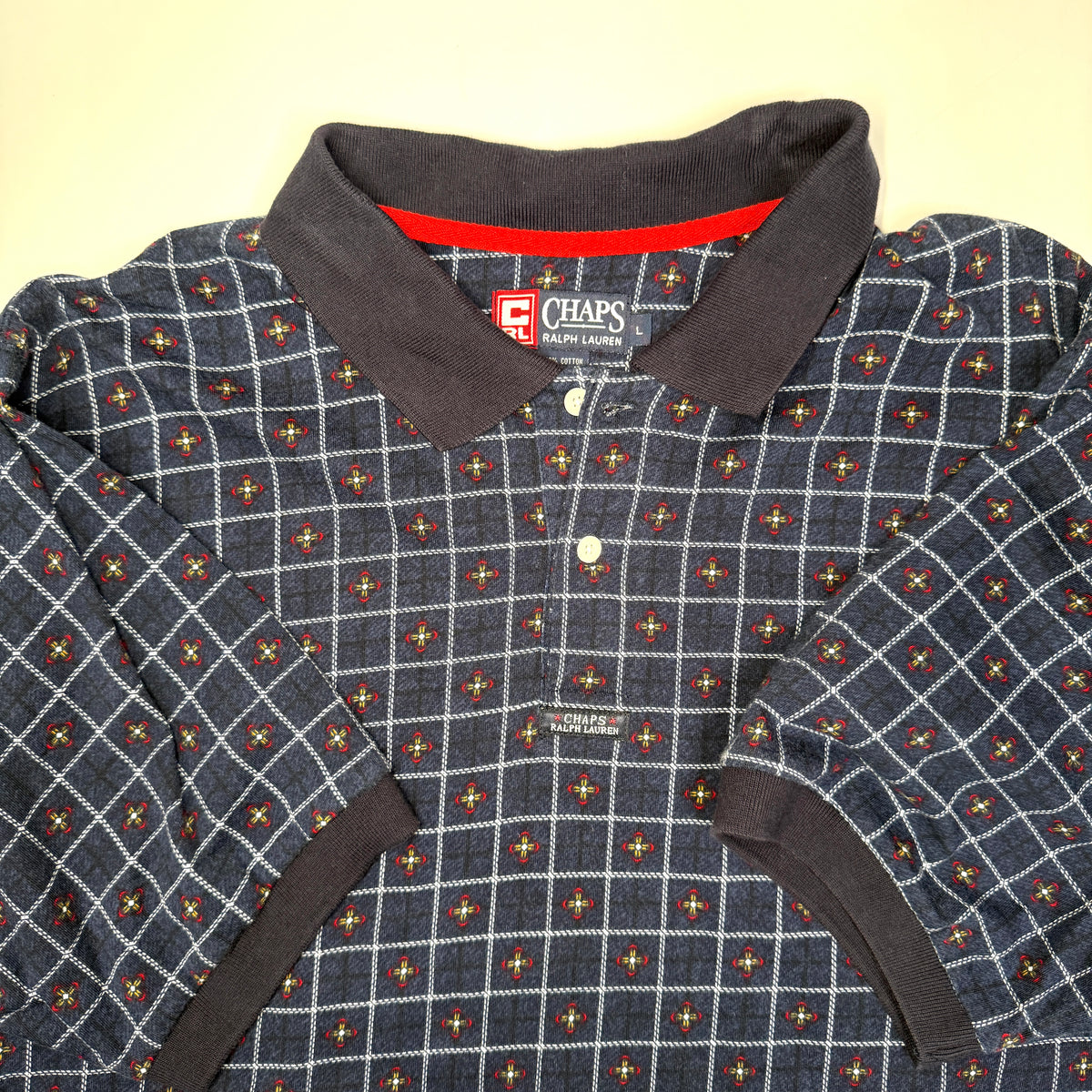 VTG Chaps Ralph Lauren Checkered Polo Shirt L Navy