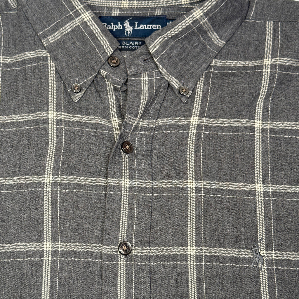 VTG Ralph Lauren Tattersall Check L/S Button Up XL Grey