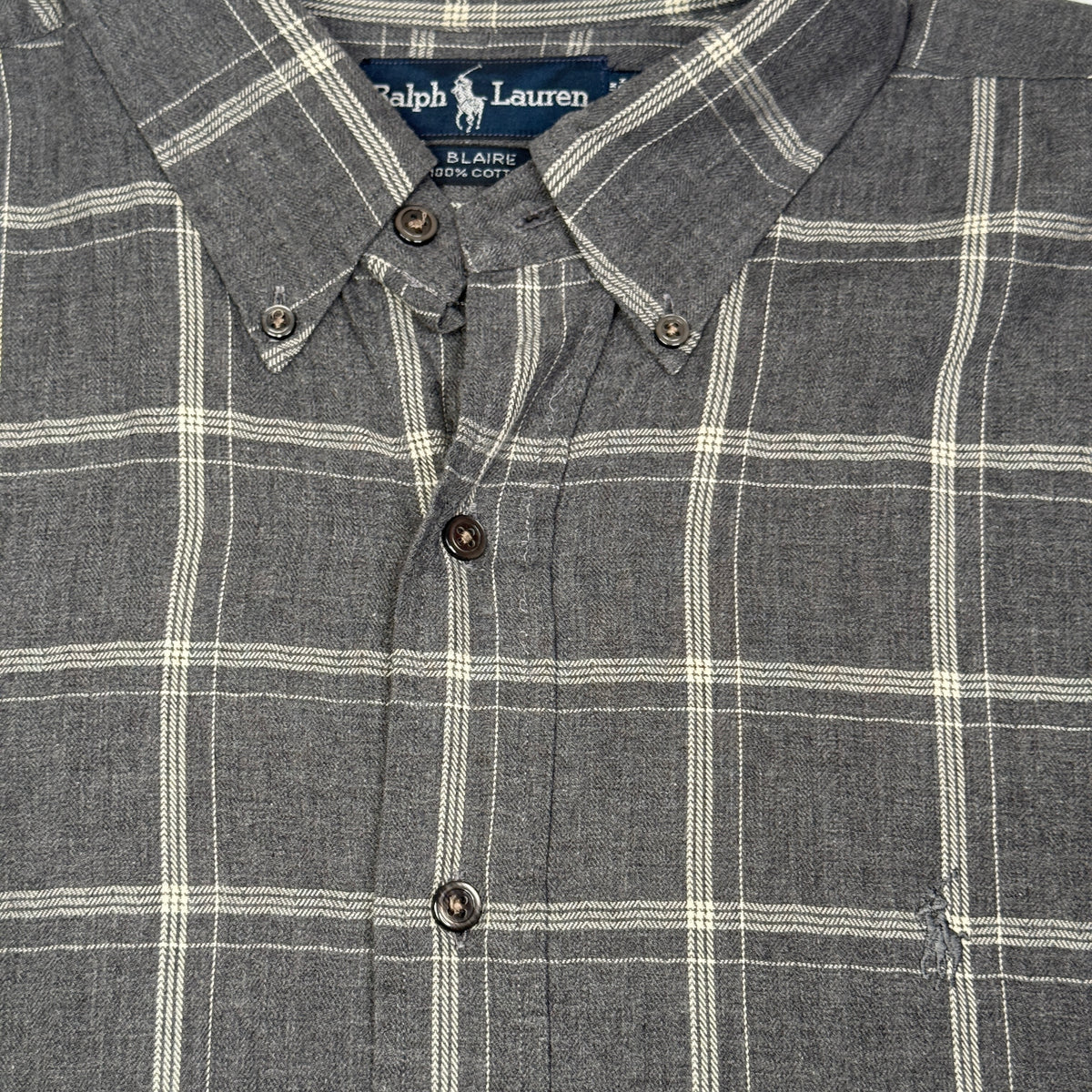 VTG Ralph Lauren Tattersall Check L/S Button Up XL Grey