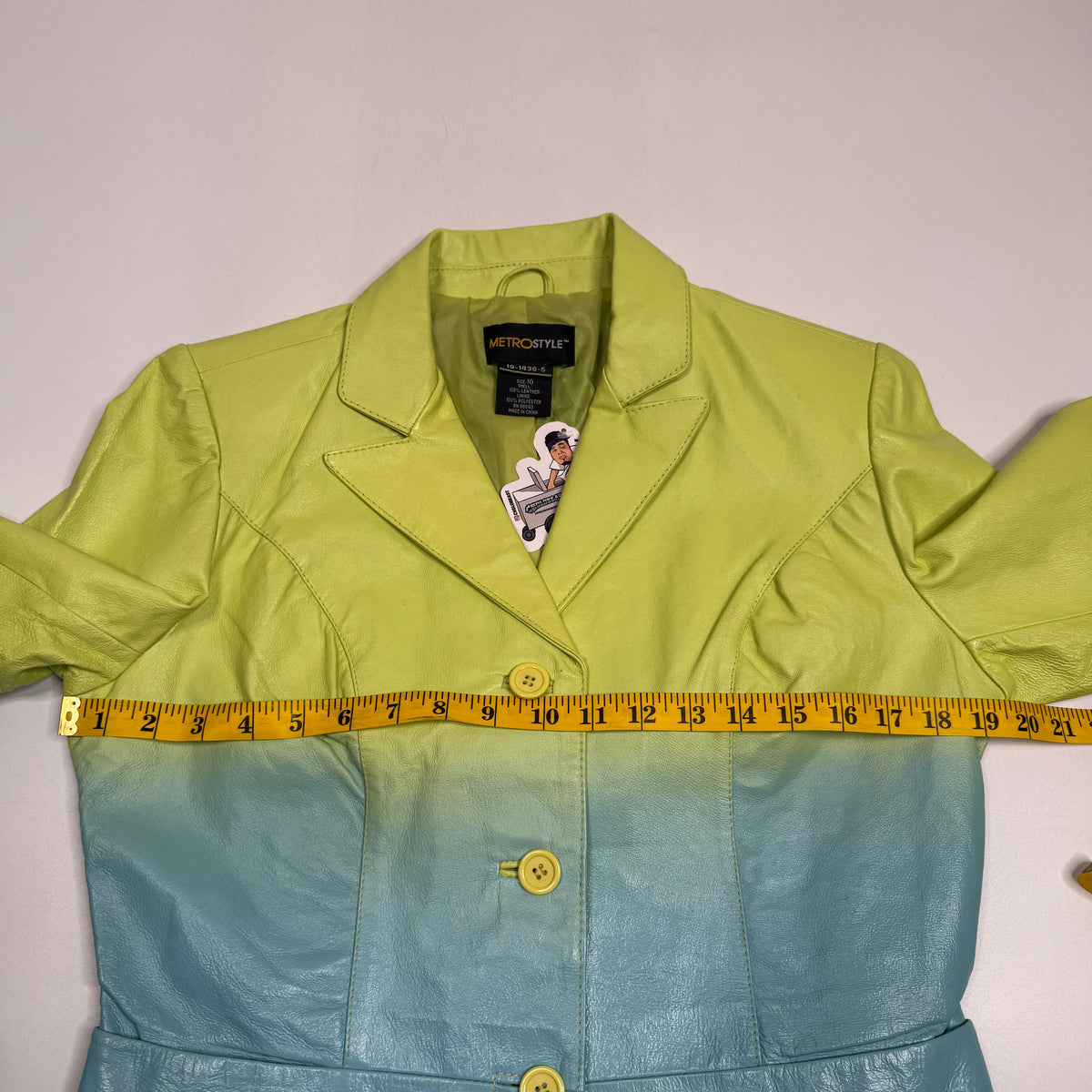 Y2K Metrostyle Leather Pantsuit Set Ombre Blazer Flare Pants L Green Blue