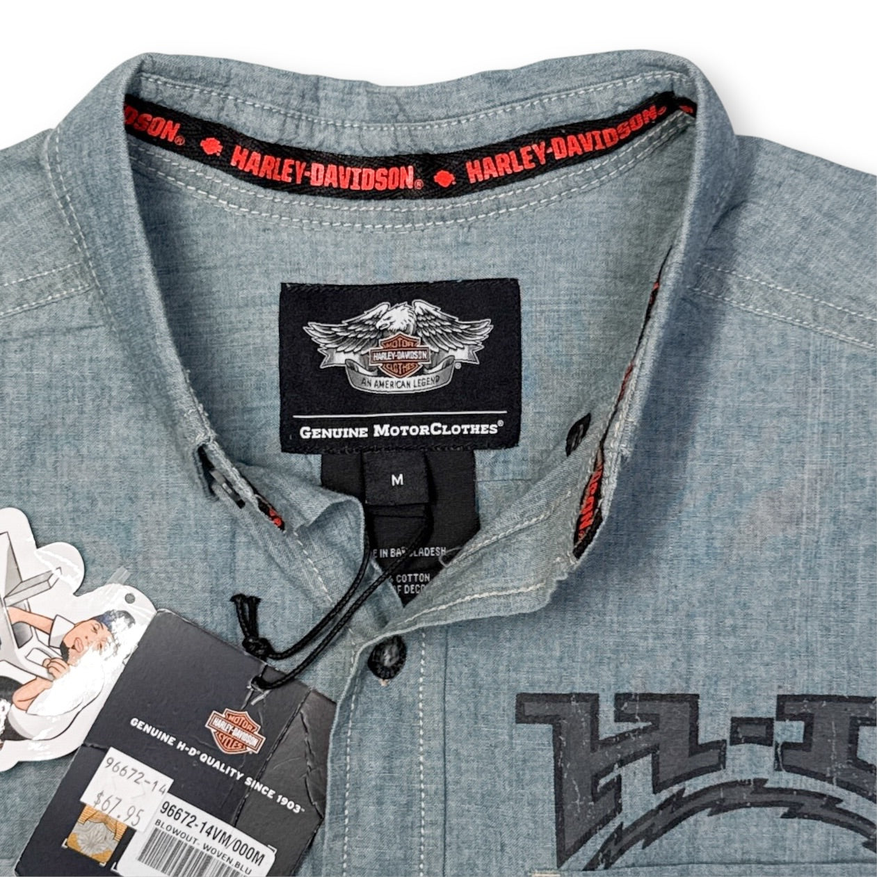 VTG 2003 Harley Davidson HD Denim Cut Off Button Up M