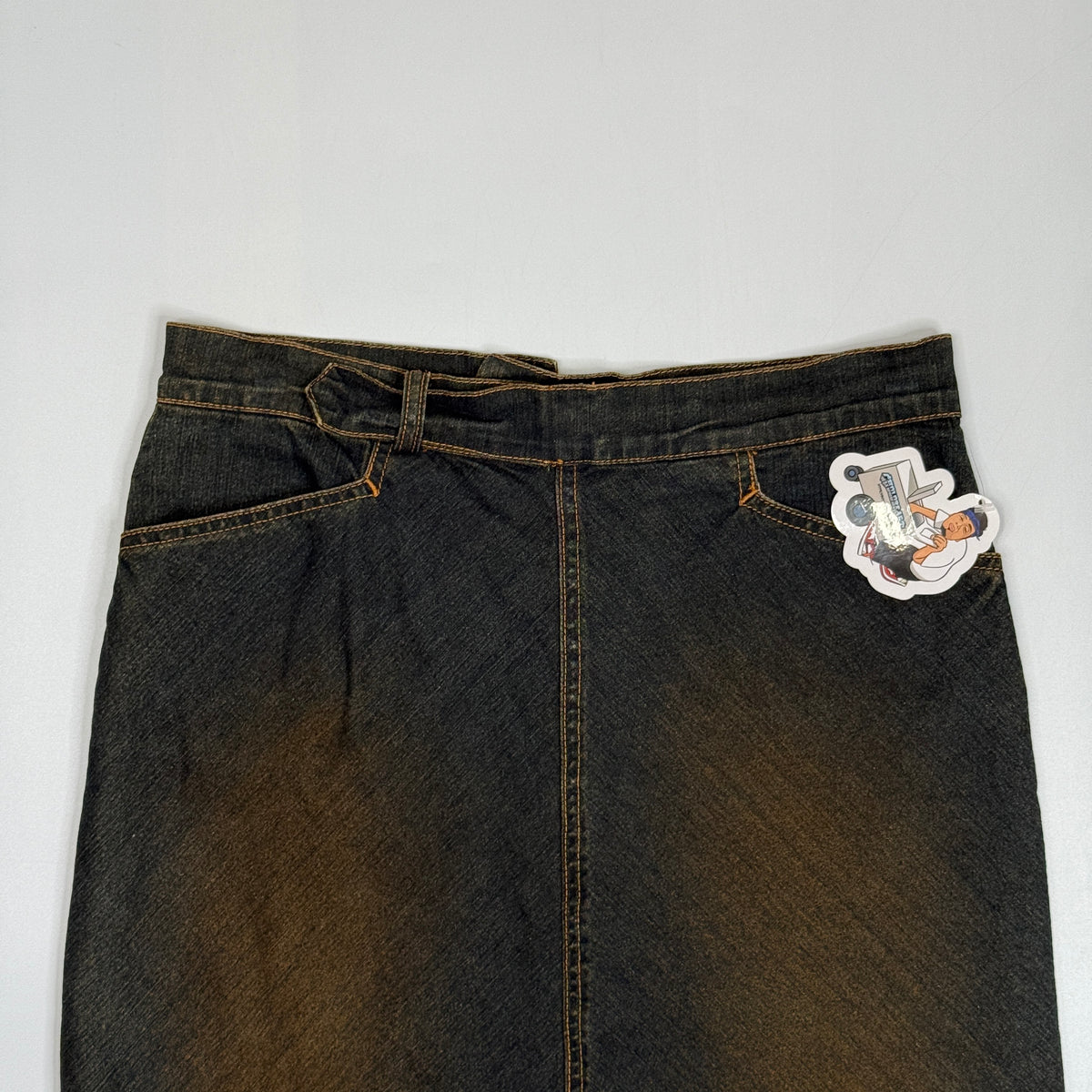 Y2K Be Bop Dark Wash Frayed-Hem Denim Midi Skirt 30" M