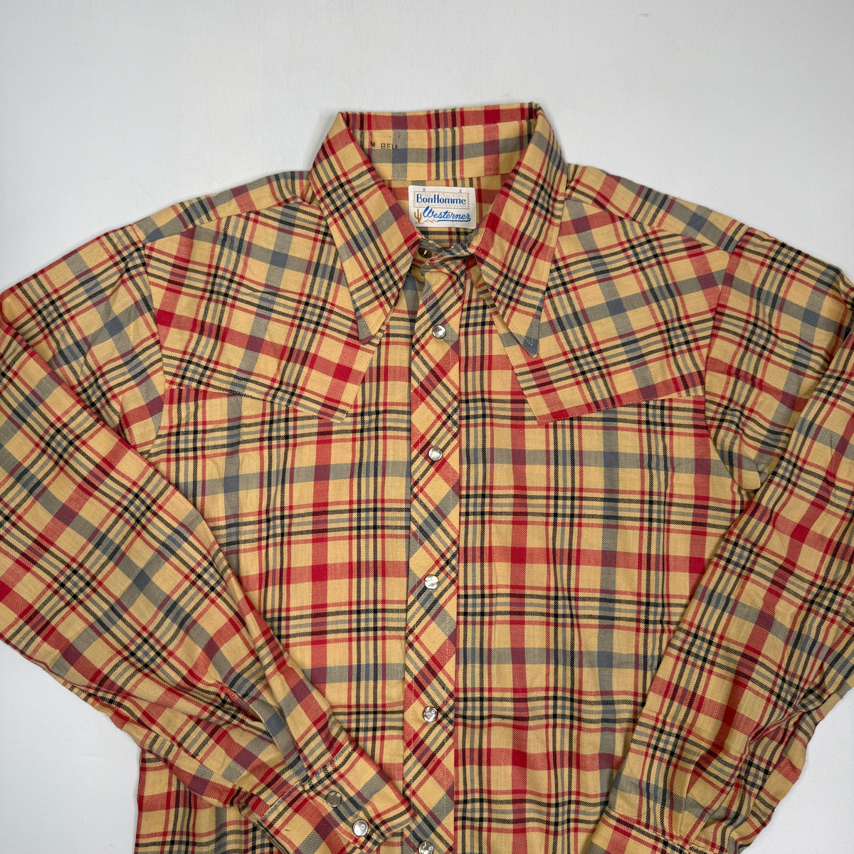 VTG BonHomme Western Plaid  Peal Snap L/S Button Up M