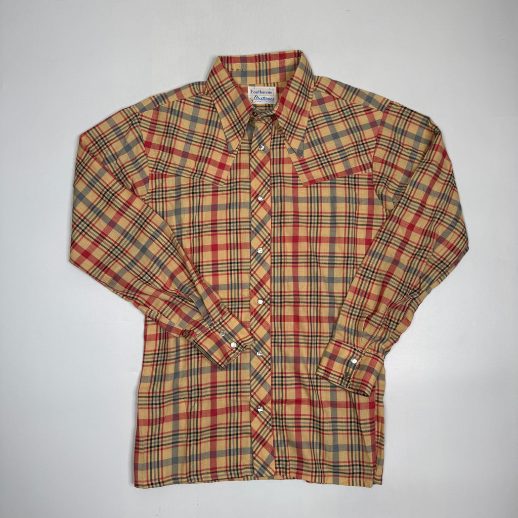 VTG BonHomme Western Plaid  Peal Snap L/S Button Up M