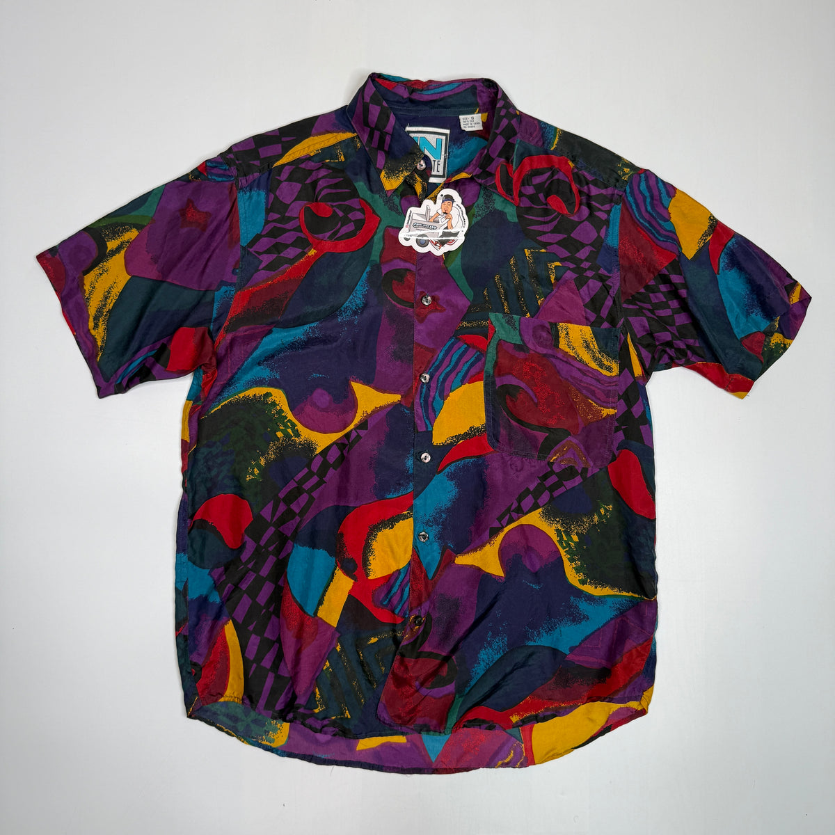 VTG In Private Geometric Art Silk Button Up M