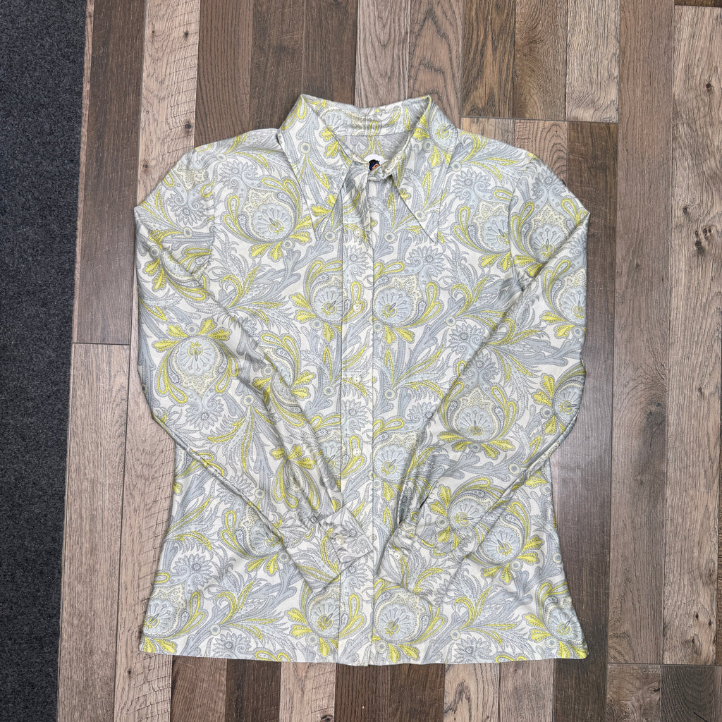 VTG Paisley Dagger Collar L/S Button Up Blouse M