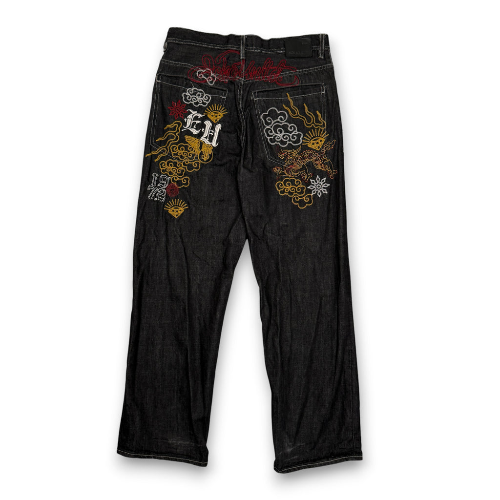 Ecko Unltd Dragon Baggy Fit Embroidered Denim Jeans Black