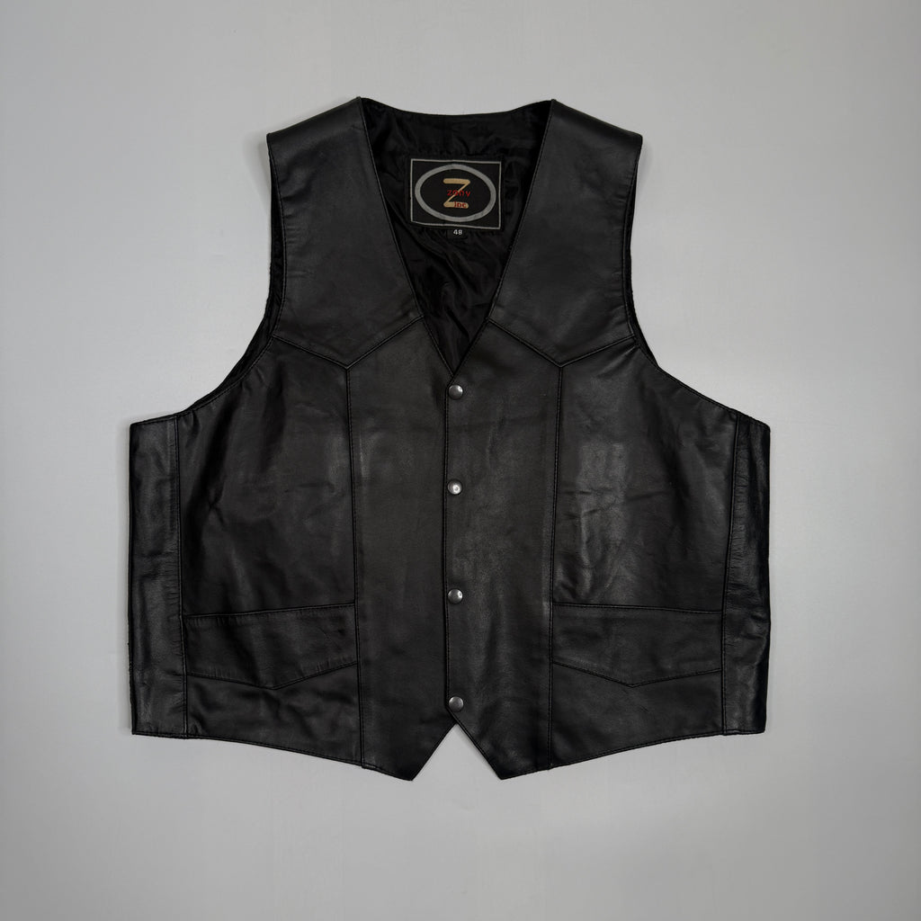 VTG Zony Inc Motorcycle Leather Vest XL Black
