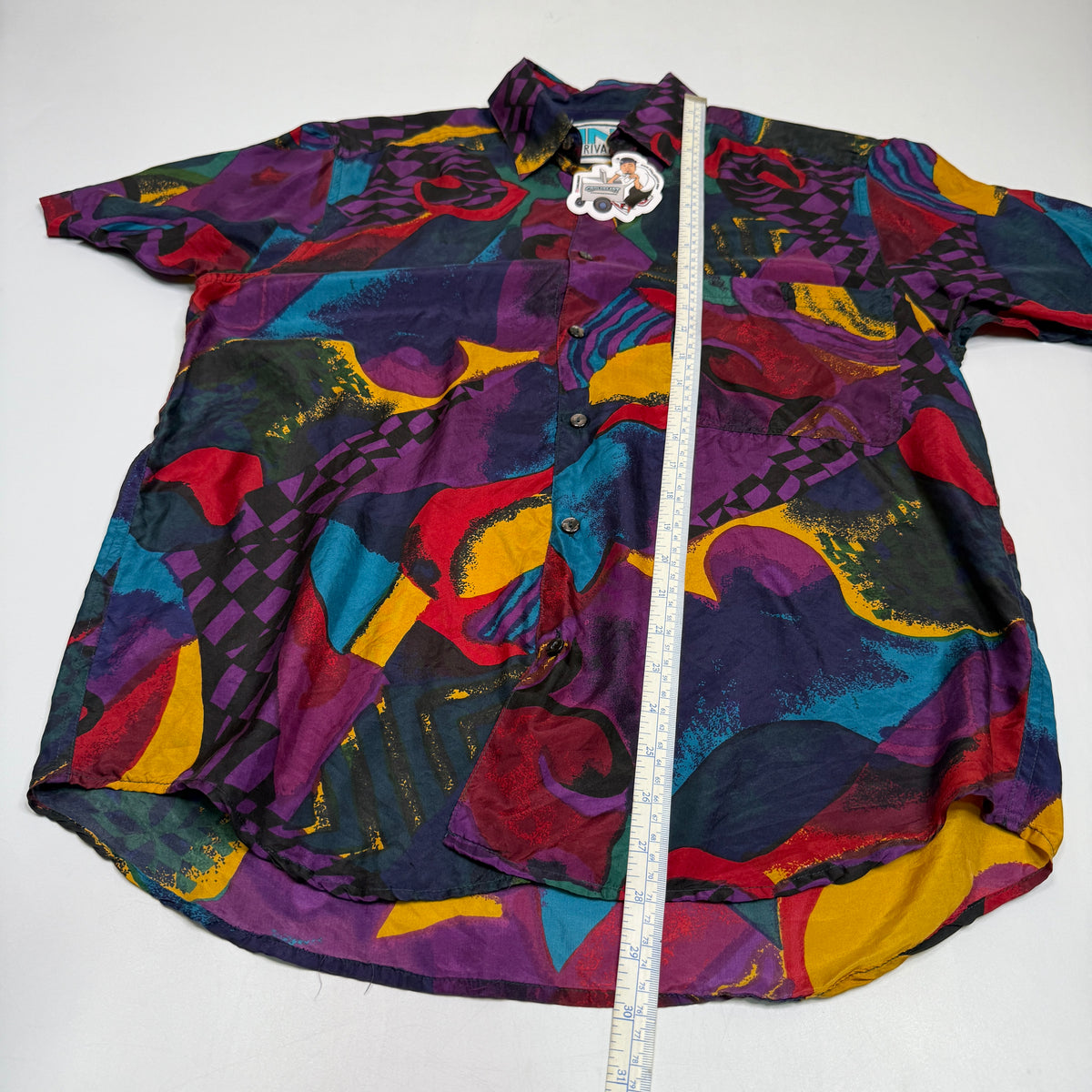 VTG In Private Geometric Art Silk Button Up M